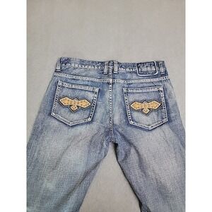 Helix Bootcut Jeans Mens 34x34 Blue Medium Wash Studded Distressed Y2K Style
